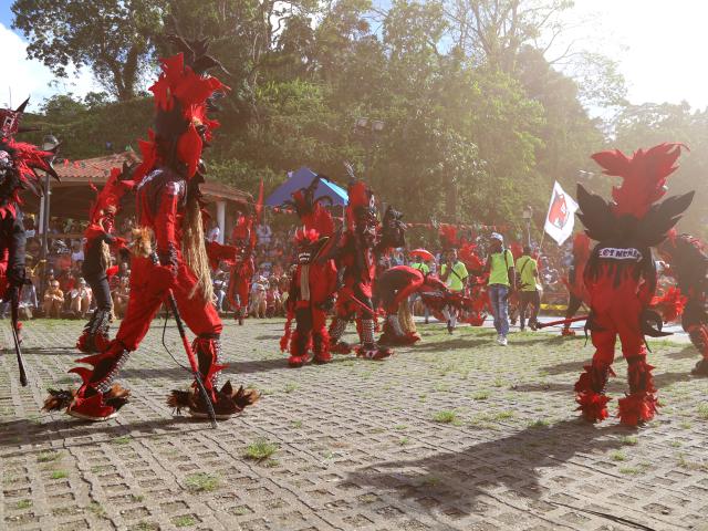 Máscaras, vestuarios, gestos y actitudes corporales de los diablos congos durante el Festival de Máscaras de Diablos y Congos.  Bernie Garrido